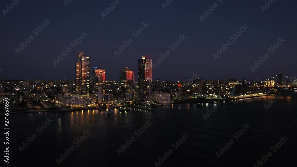 Wide aerial, illuminated New York City skyline Wide aerial, illuminated New York City skyline