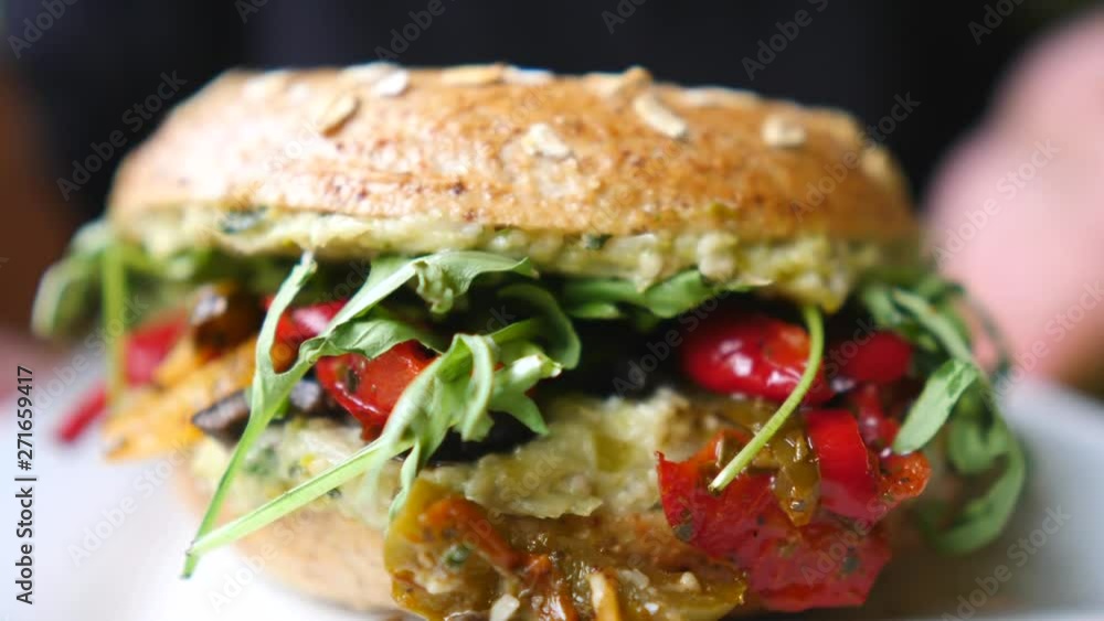 Healthy Diet Concept. Closeup Of Vegan Bagel Sandwich. Healthy Diet Concept. Closeup Of Vegan Bagel Sandwich.
