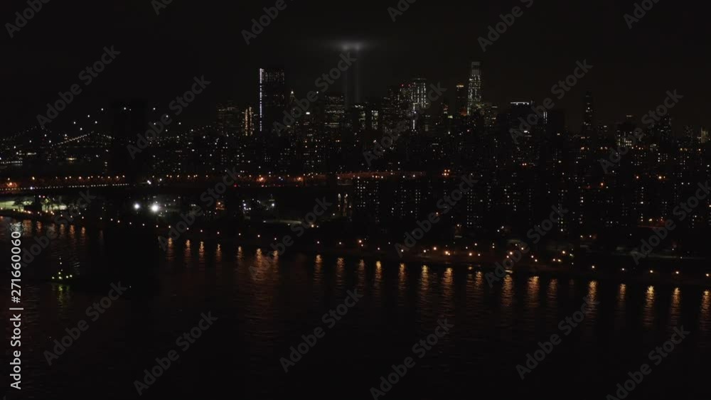 Williamsburg Bridge at night, aerial Williamsburg Bridge at night, aerial
