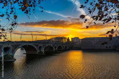 Pont Neuf at sunset in Toulouse, France.