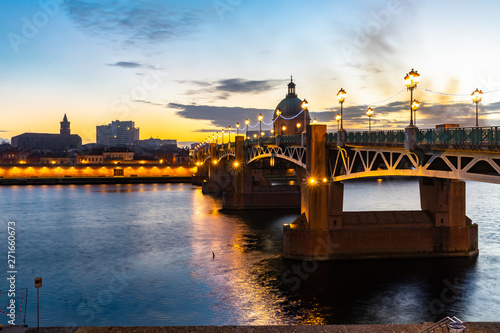 Pont Saint Pierre bridge at sunset in Toulouse, France.
