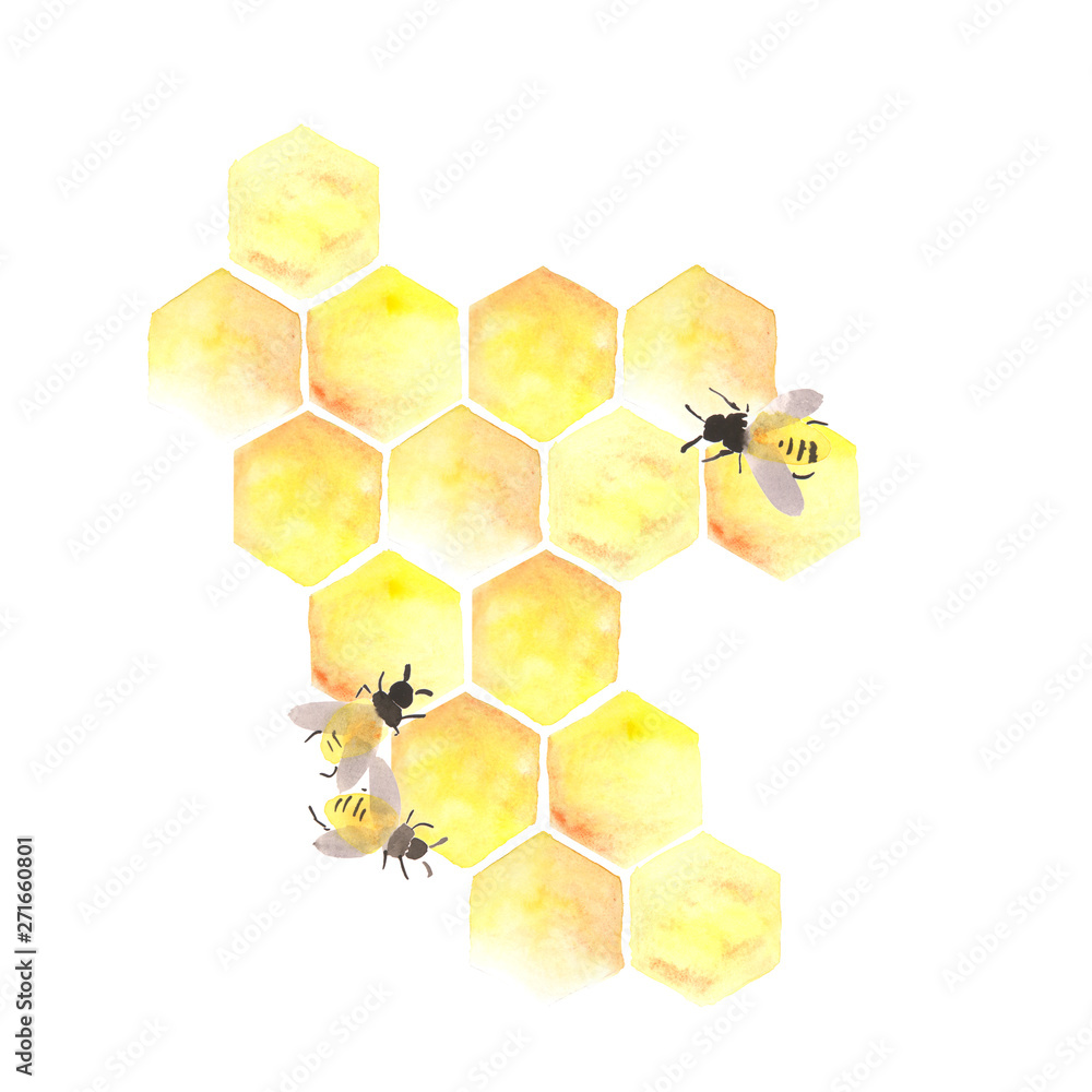 Bee honeycomb with honey in a hexagon. the bees are working in the hive
