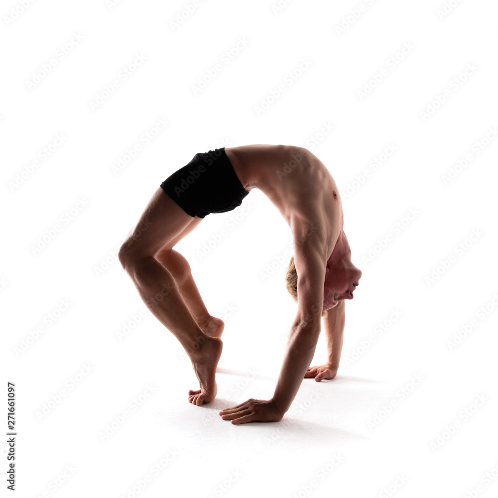 Yoga alphabet. The letter O formed by gymnast body