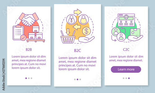 Business marketing onboarding mobile app page screen with linear concepts