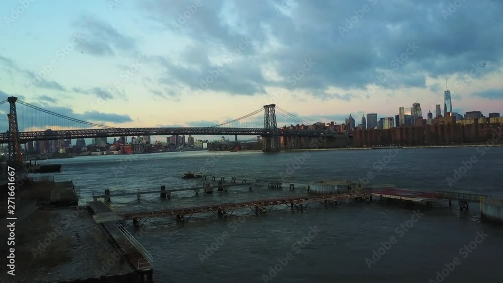 View of Williamsburg Bridge in New York City, aerial View of Williamsburg Bridge in New York City, aerial