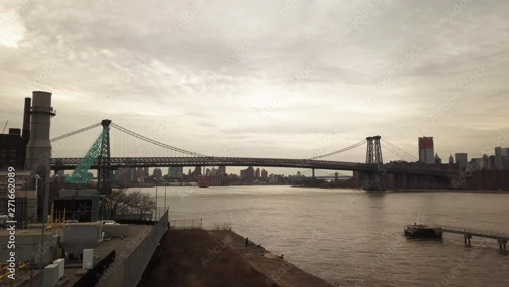 Williamsburg Bridge on overcast day, aerial Williamsburg Bridge on overcast day, aerial
