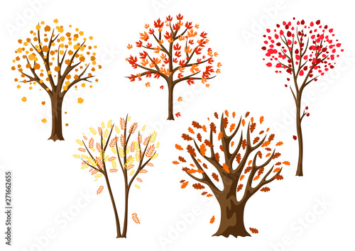 Set of autumn abstract stylized trees.