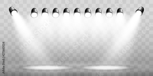 White scene on with spotlights. Vector illustration. 
