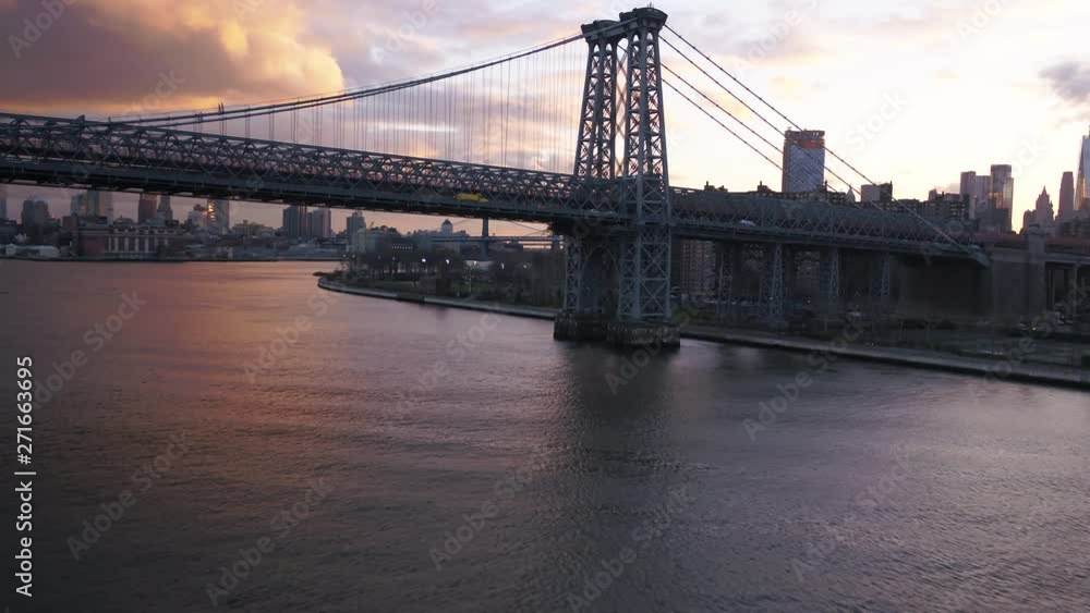 East River under Williamsburg Bridge, aerial East River under Williamsburg Bridge, aerial