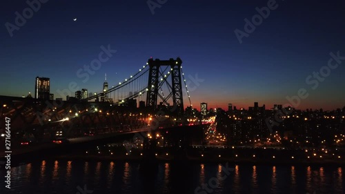 Aerial, Williamsburg Bridge over East River at night