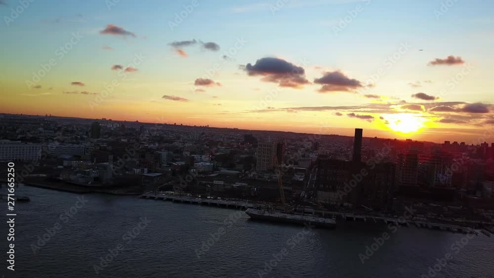 New York City skyline at sunset, aerial New York City skyline at sunset, aerial