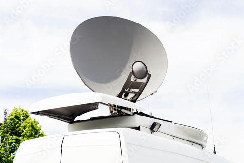 Photography satellite parabolic antenna dish in van for news