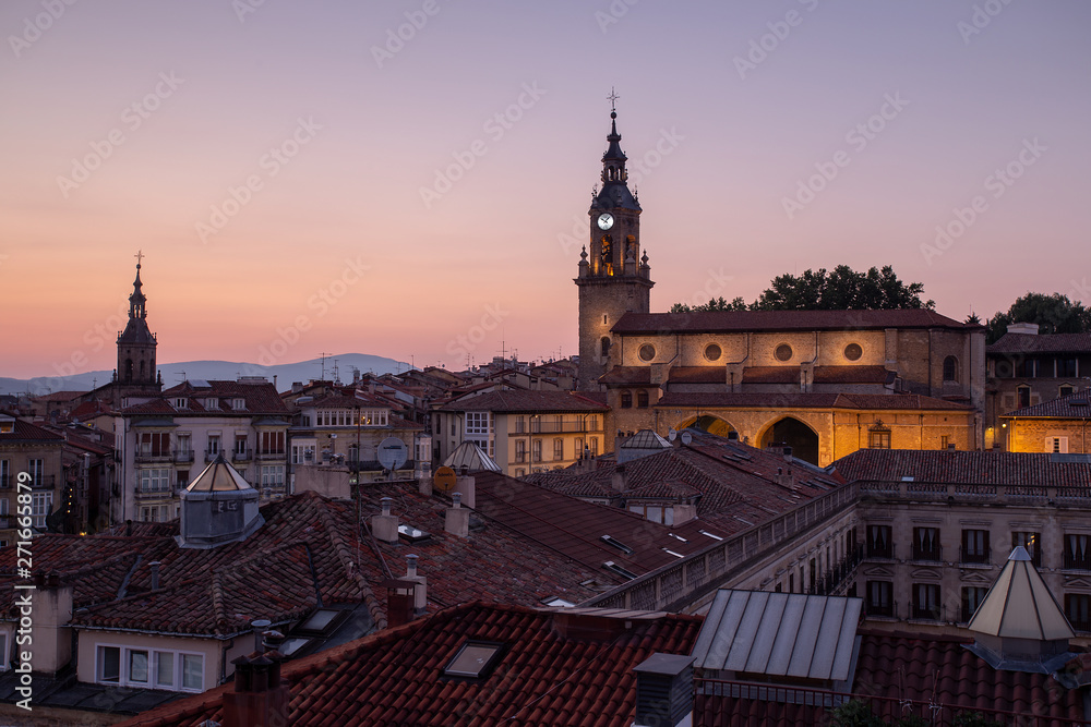 Santa Maria cathedral over the roofs in Vitoria