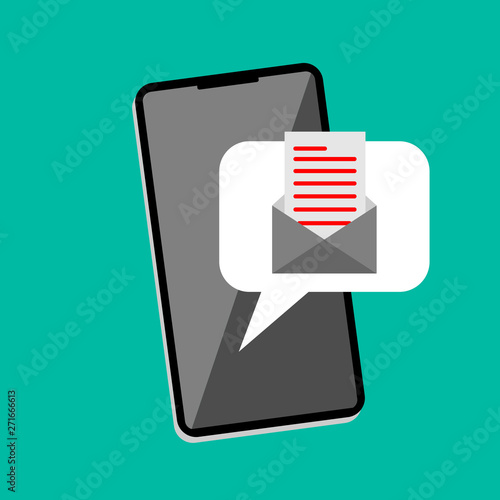 Icon or mail message reminder mailing on mobile phone.  Notification on smartphone for read email. Vector graphic illustration.