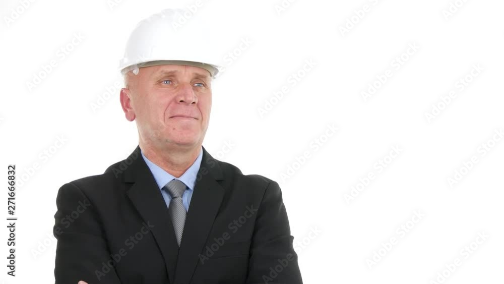 Engineer Wearing Suit and Helmet Smile Confident in a Business Presentation Engineer Wearing Suit and Helmet Smile Confident in a Business Presentation
