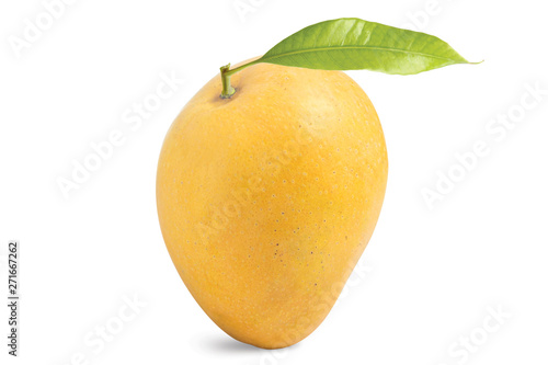 Mango with green leaf, Mango with slice on white background,