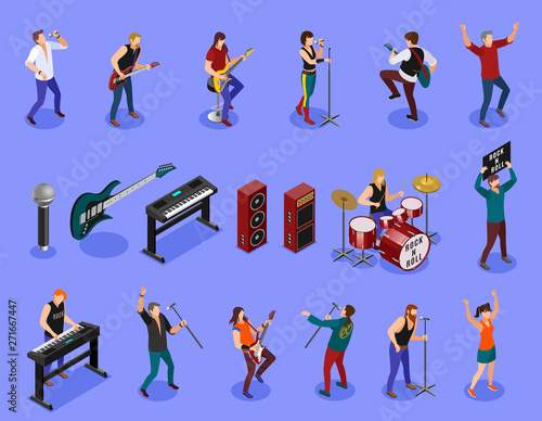 Rock musicians on isolated background