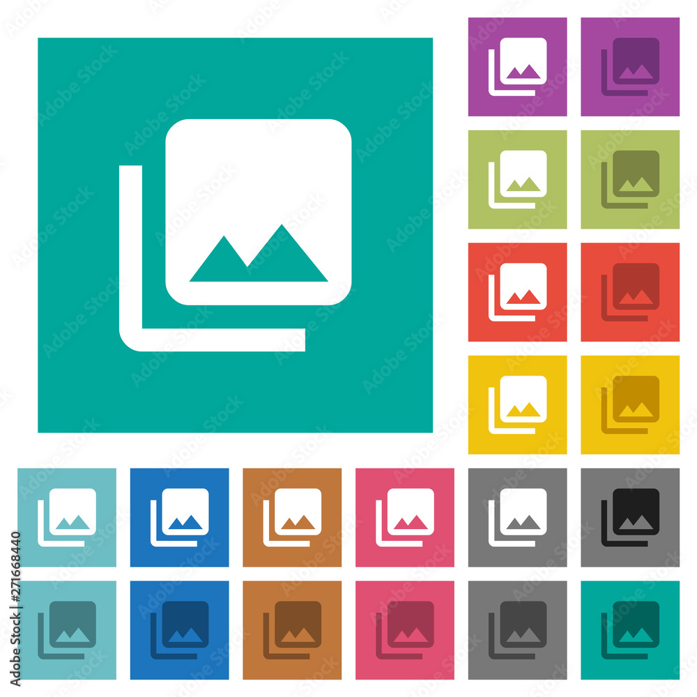 Photo library square flat multi colored icons