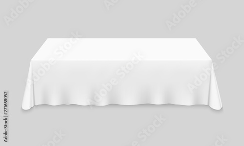 Empty mockup white tablecloth on the table.