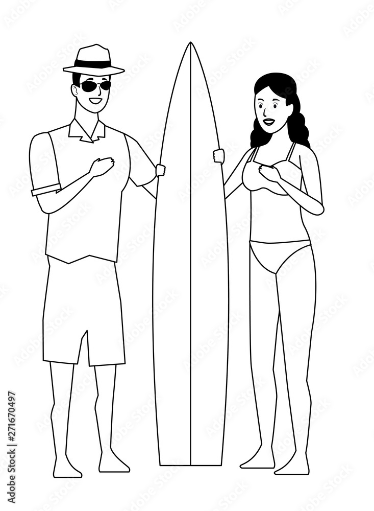 Young couple enjoying summer cartoons in black and white Young couple enjoying summer cartoons in black and white