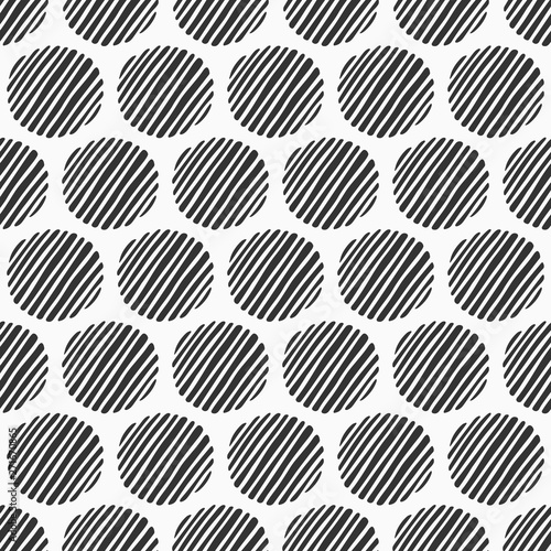 Abstract seamless pattern of hand drawn striped circles. Textured circles pattern. Monochrome vector background.