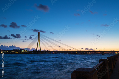  Cable-stayed bridge   Riga.  Night   in June.