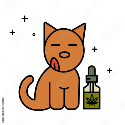 Dog and CBD oil. Medical cannabis for pets concept. Isolated vector illustration on white background.