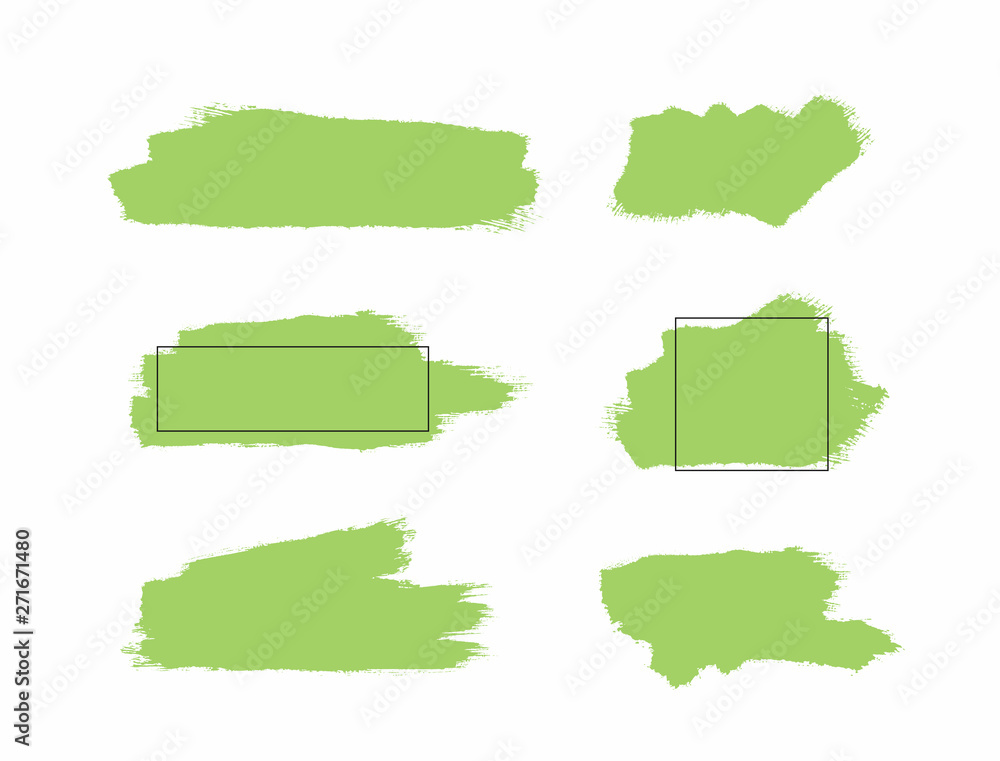 Set of green isolated paint stains and watercolor templates with frames. Grunge, sketch, splash. - obrazy, fototapety, plakaty 