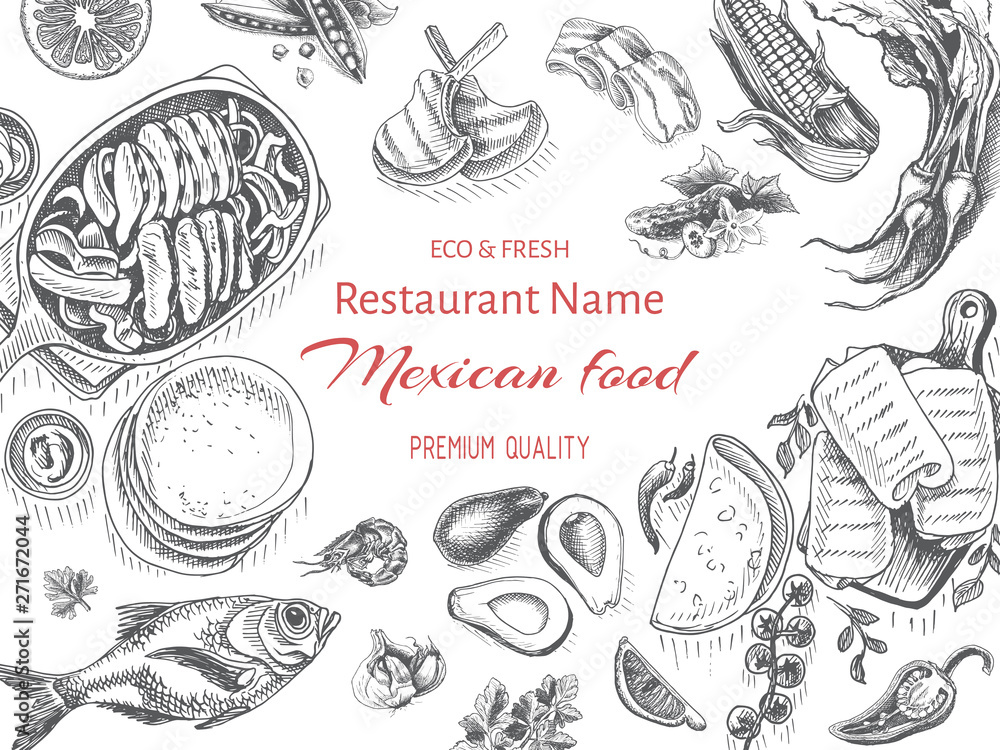 Vector illustration sketch - Mexican food. Card Menu mexican cuisine ...