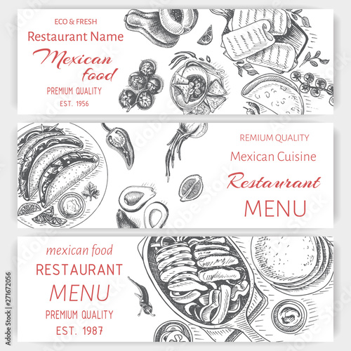 Vector illustration sketch - Mexican food. Card Menu mexican cuisine. vintage design template, banner.
