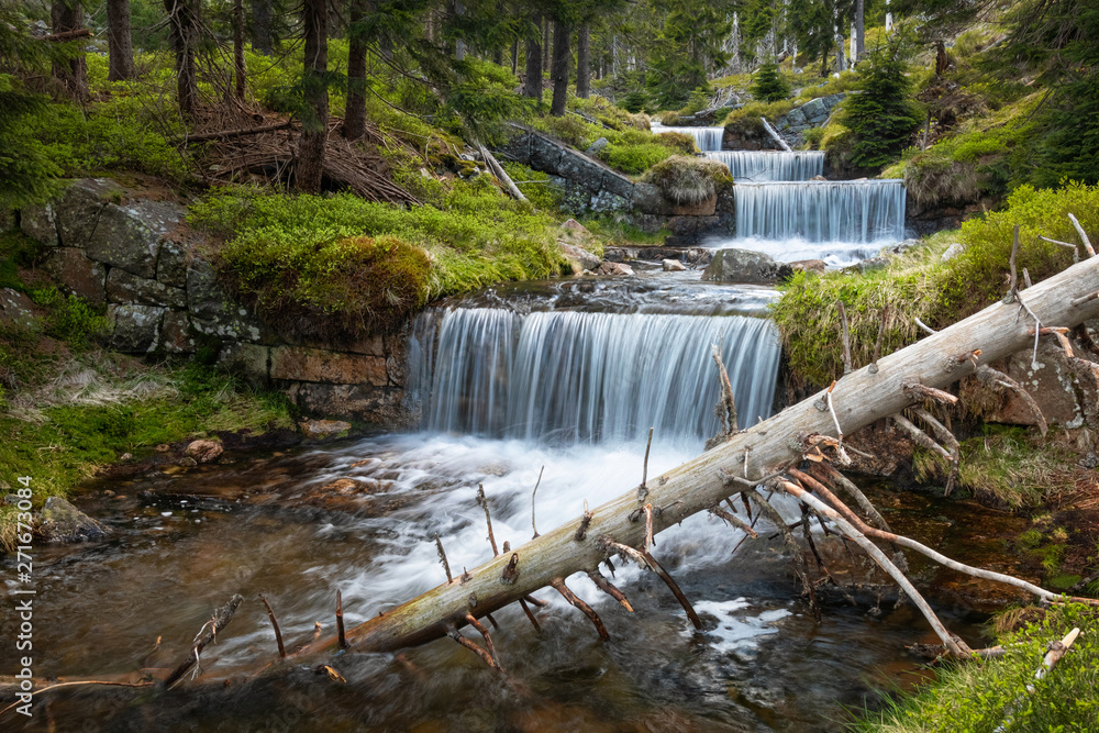Waterfalls in the Krkonose National park Sumava, Certova Strouha, Czech Republic