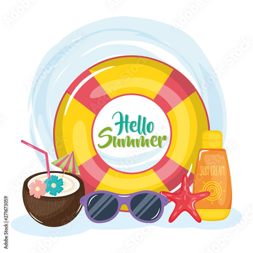 hello summer poster with holiday icons