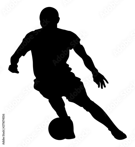 Logo noir de footballeur en pleine action avec le ballon