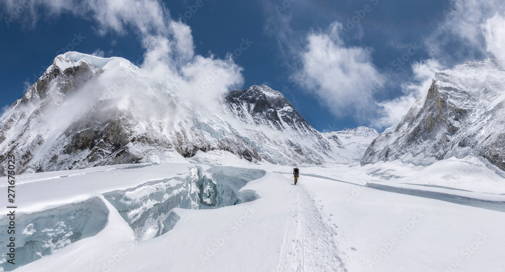 Nepal, Solo Khumbu, Everest, Mountaineer at Western Cwm Nepal, Solo Khumbu, Everest, Mountaineer at Western Cwm