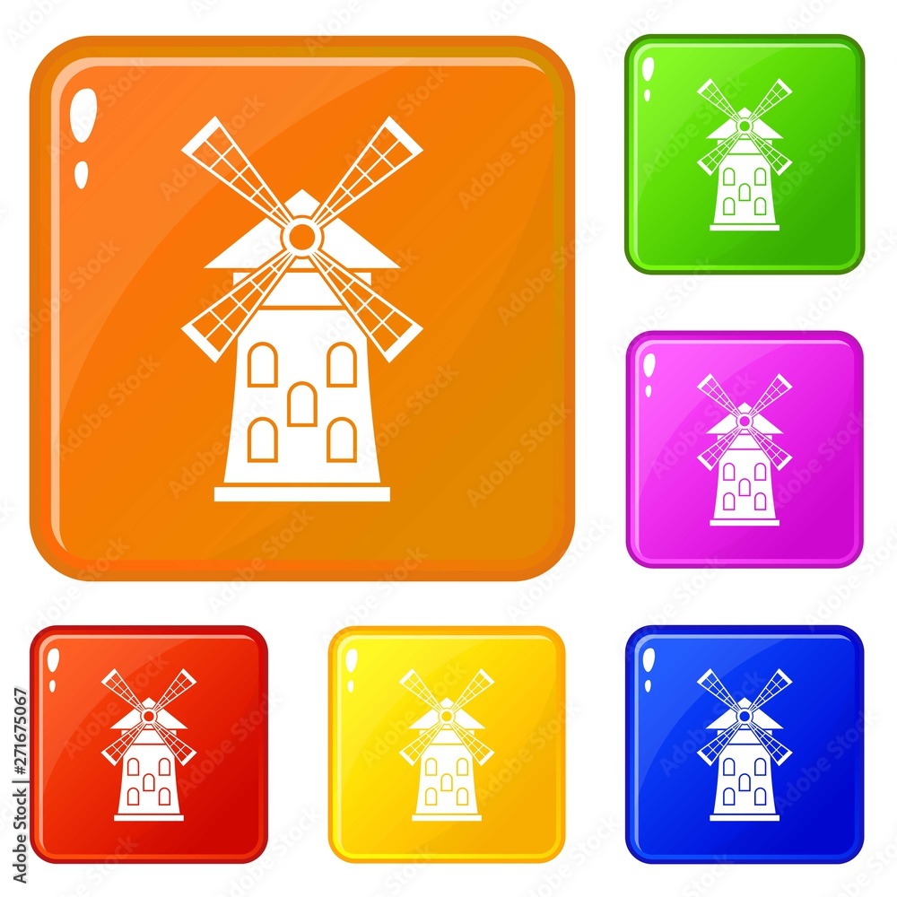 Windmill icons set collection vector 6 color isolated on white background