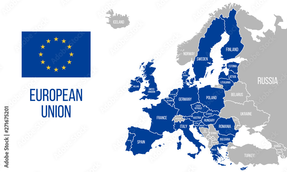 Fototapeta European Union political map. EU flag. Europe map isolated on a white background. Vector illustration