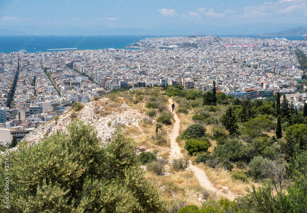 City of Athens to Piraeus port taken from the summit of Filopappou Hill