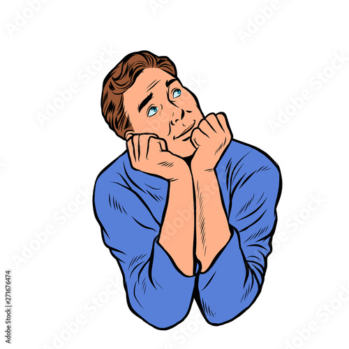 a man dreams, thinking and pondering. isolate on white background