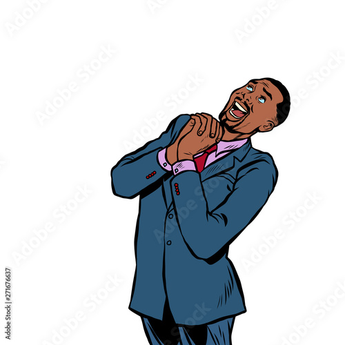 happy african businessman, joyful emotions