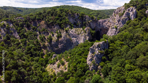 Aerial view of mountain and forest by the Vratna river in Serbia