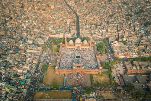Aerial view of prayer during Eid al-Fitr at Jama Masjid in Delhi, India. photo