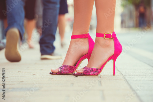 woman fashion, high heels leather shoes, summer season, legs close up, elegant, accessorize 