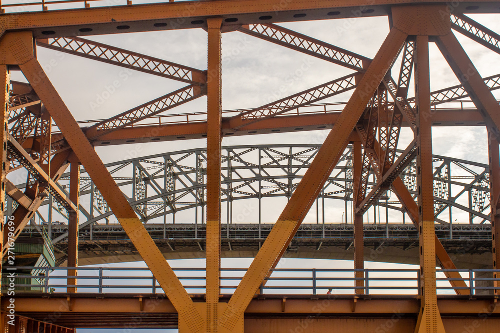 Lift Bridge Span in Front of an Arch Bridge Lift Bridge Span in Front of an Arch Bridge