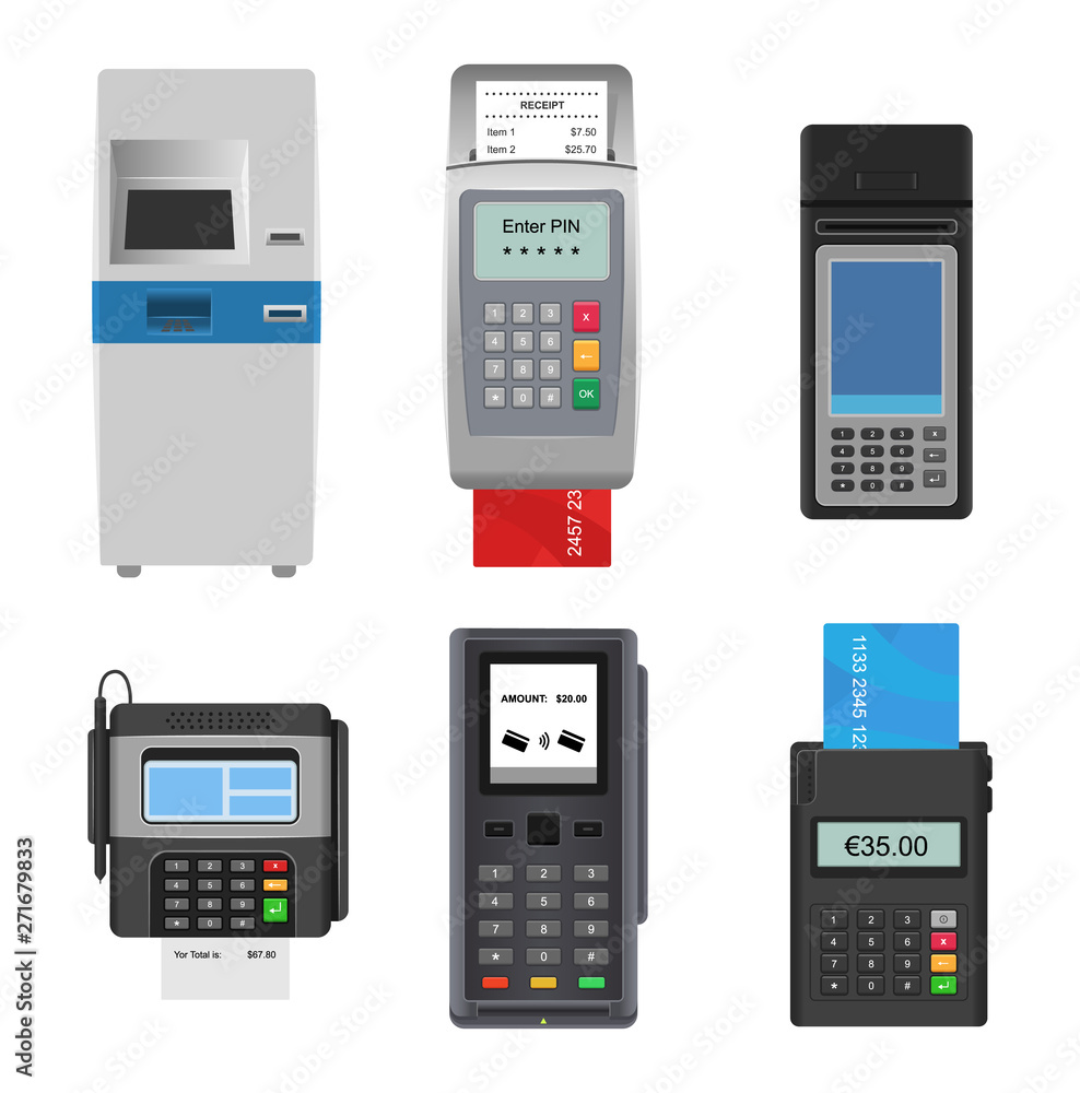 Payment machine vector pos banking terminal for credit card to pay atm bank system machining for paying cardreader in store illustration isometric set isolated on white background Payment machine vector pos banking terminal for credit card to pay atm bank system machining for paying cardreader in store illustration isometric set isolated on white background