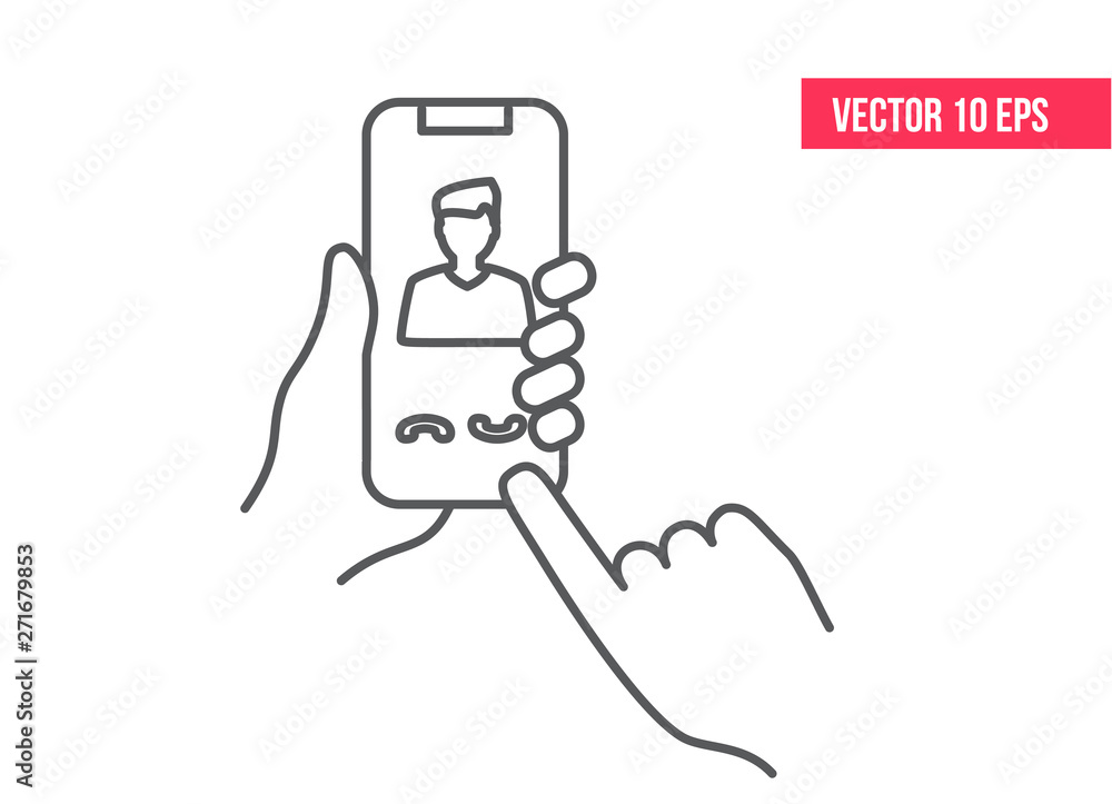 Mobile Phone Line Icon. Smartphone or mobile phone ringing in a human's hand. line icon. Hand holding smartphone Mobile Phone Line Icon. Smartphone or mobile phone ringing in a human's hand. line icon. Hand holding smartphone
