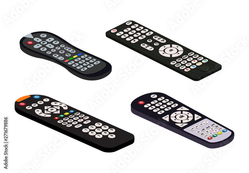 Remote control tv vector remoted controller television channel technology media entertainment equipment digital device control-panel to watch video illustration set isolated on white background