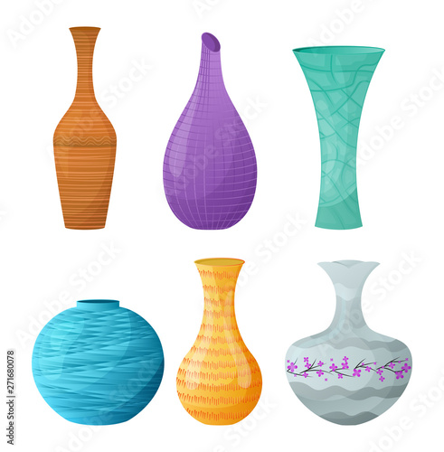 Vase vector decorative ceramic pot and decor glass pottery elegance vases illustration set of classic beautiful modern jar isolated on white background