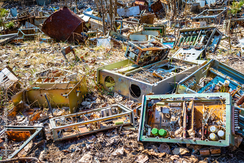 old rusty soviet era technology in chernobyl ukraine, historic computer parts © Michael