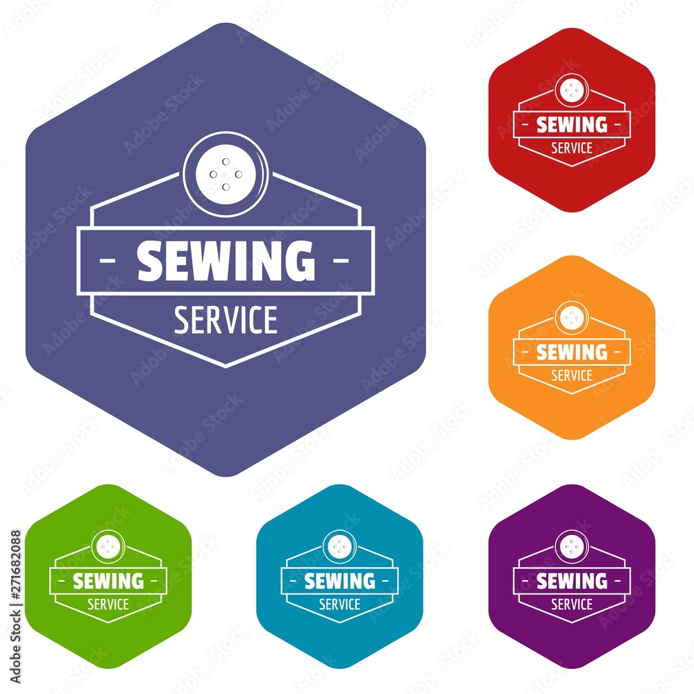 Obraz premium Sewing service icons vector colorful hexahedron set collection isolated on white