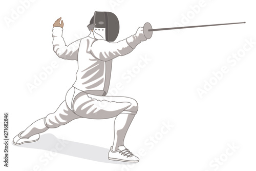 fencing male fencer in lunge position isolated on a white background photo